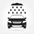 Car wash icon or sign with shower and water drops. Vector illustration of vehicle in flat design. Royalty Free Stock Photo